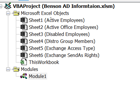 vba showing module