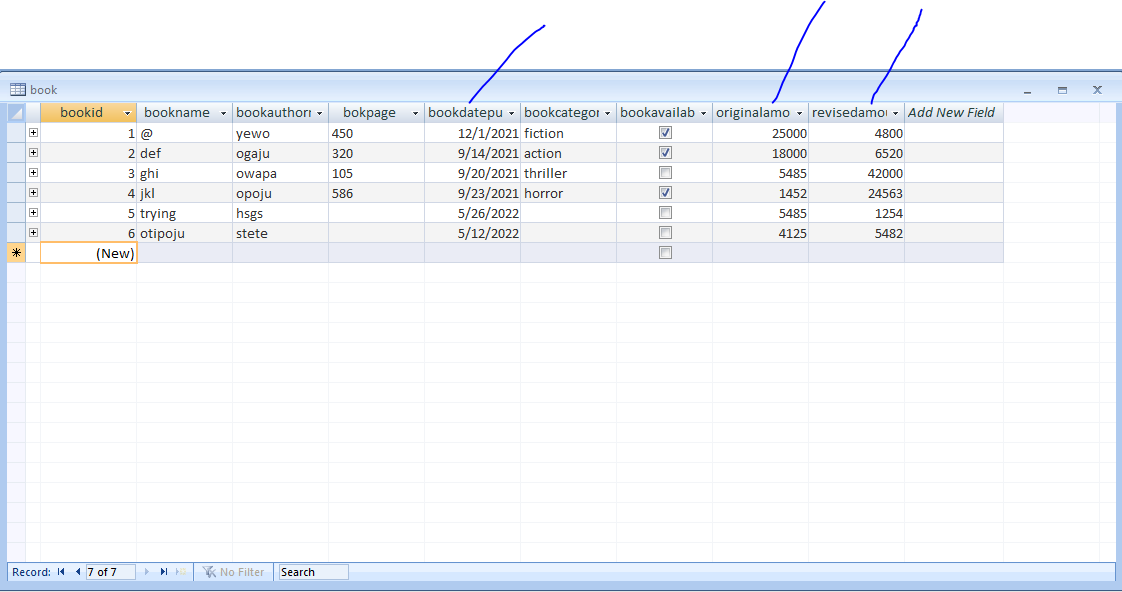 Table showing records