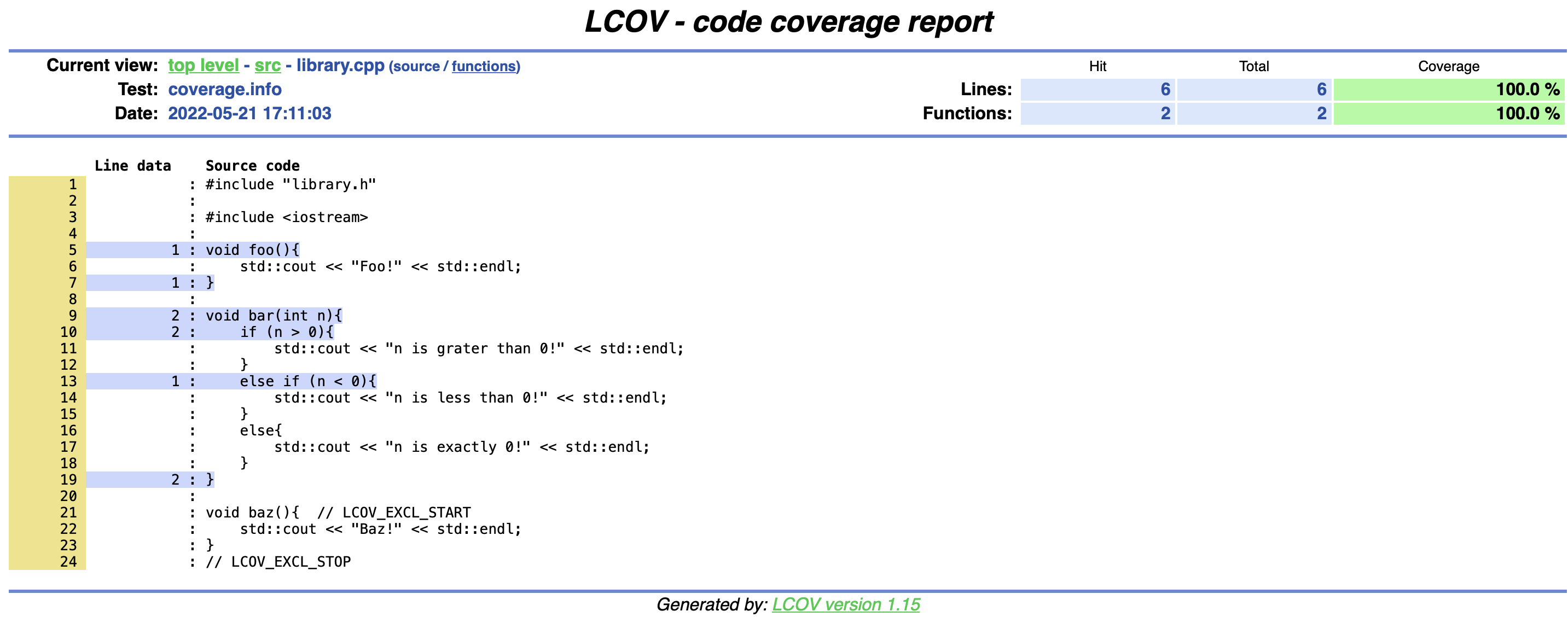 Coverage report with GCC