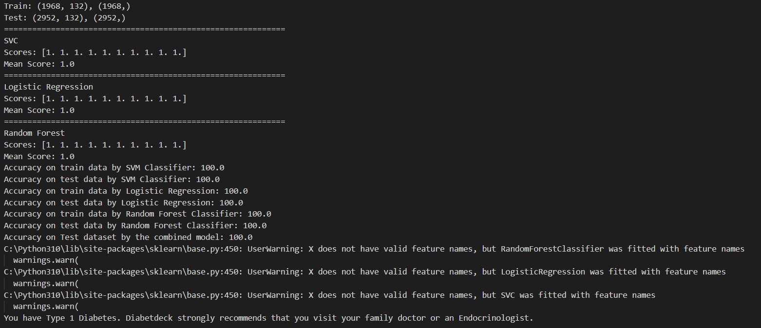 Screenshot of accuracy and output