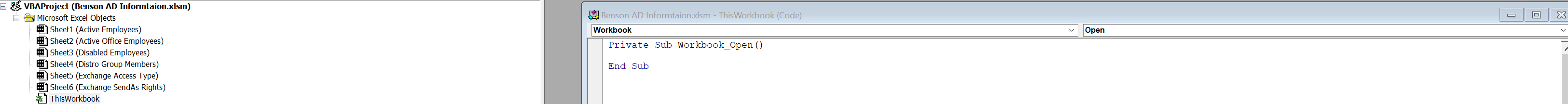 VBA Editor showing thisworkbook