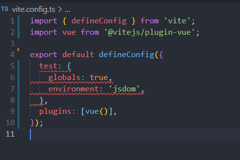 vscode red lines under test prop