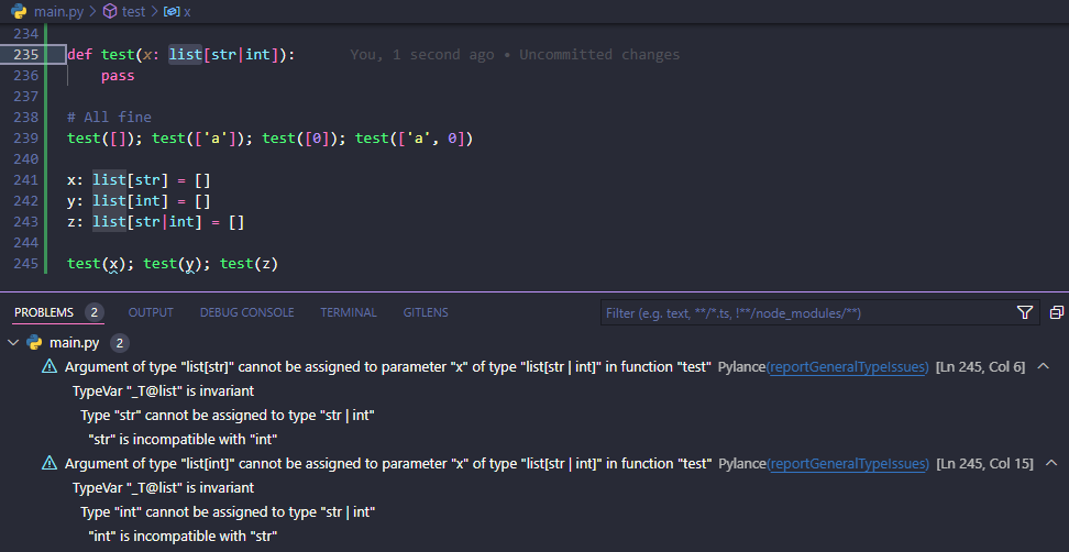 Pylance complaining that list[str] and list[int] are not compatible with list[str|int]