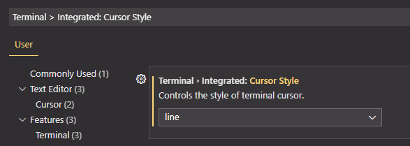 Terminal Integrated Cursor Style