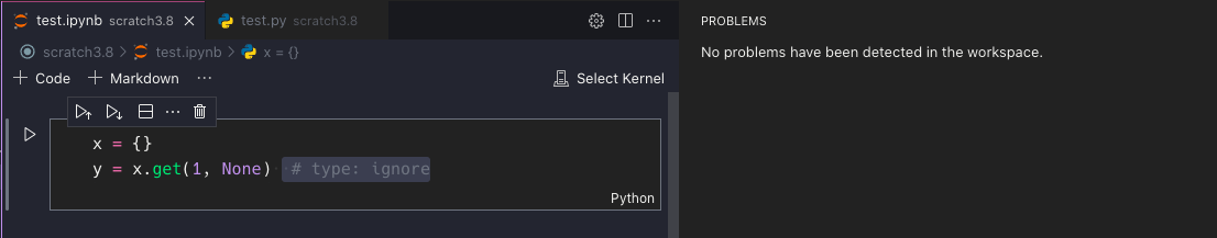 VS Code screenshot with error ignored