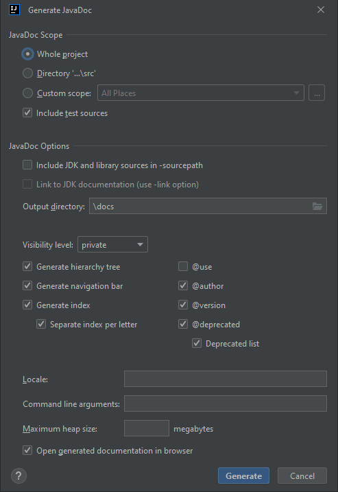 Image with JavaDoc options