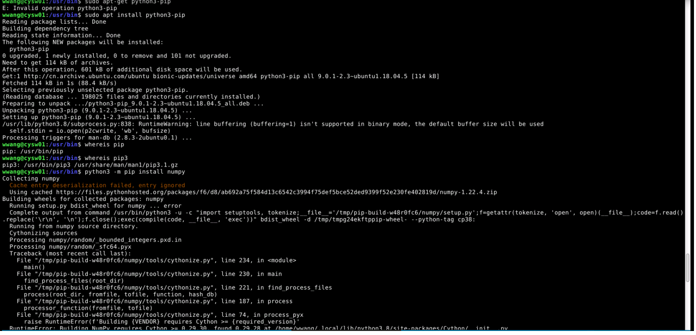 python3 -m pip install numpy error 1