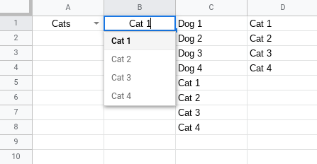 Spreadsheet with dropdown list