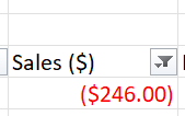 Negative numbers here in Excel