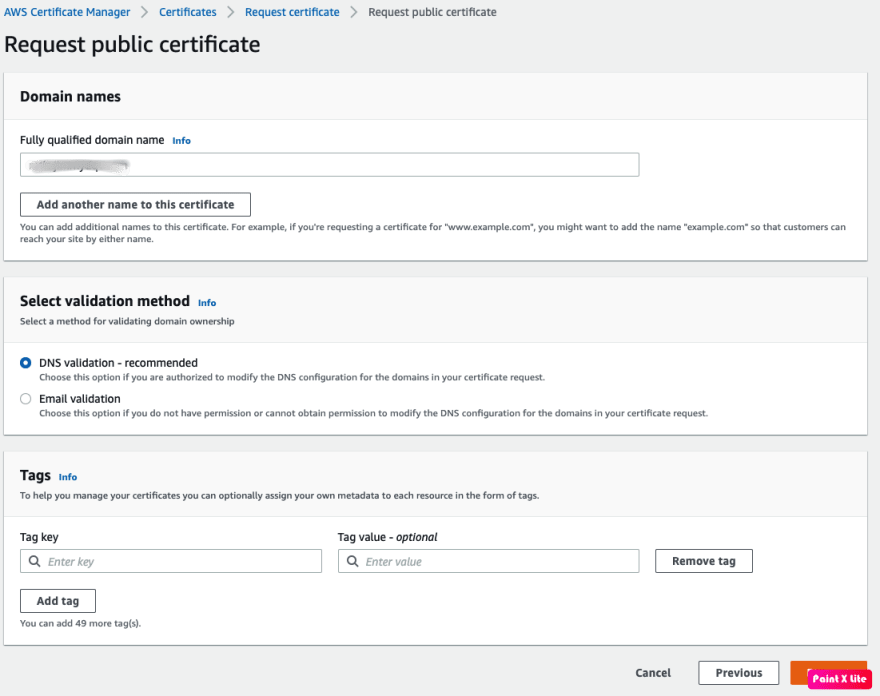 Create ACM certificate