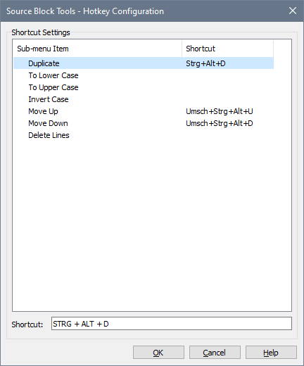 Source Block Tools Hotkey Configuration dialog of CnPack plugin