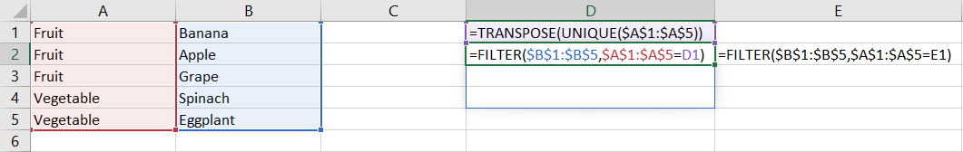 formulas transpose