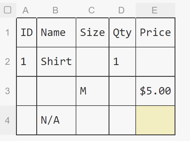 Excel Example Table