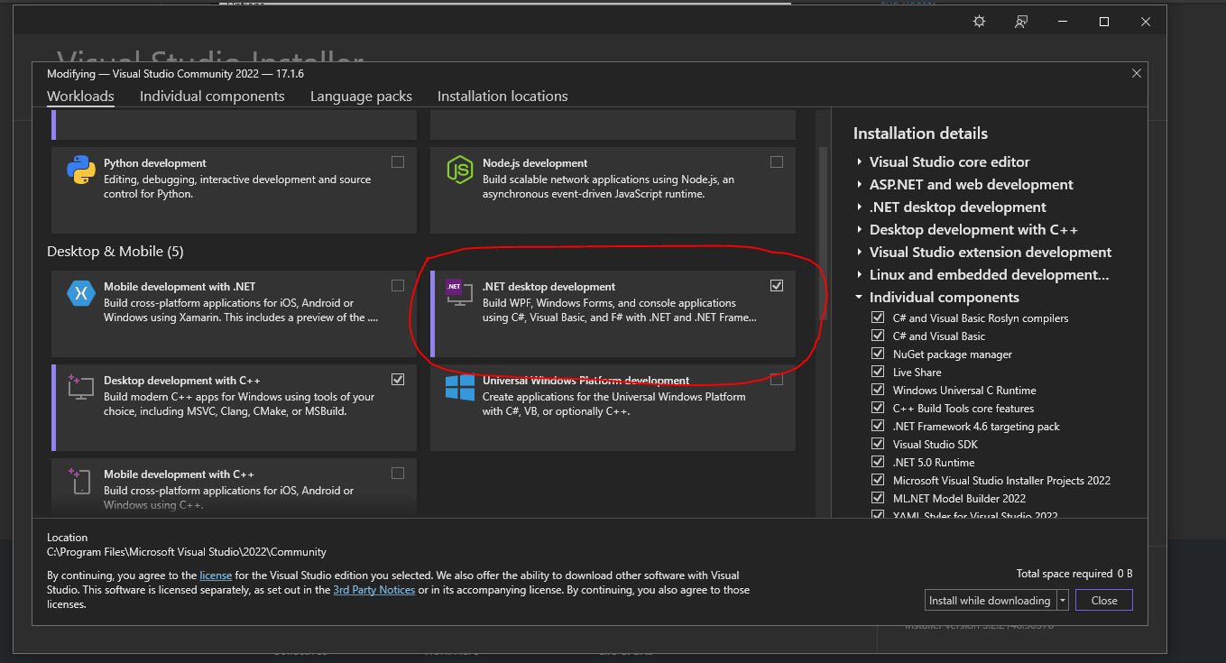 visual studio installer add c# package