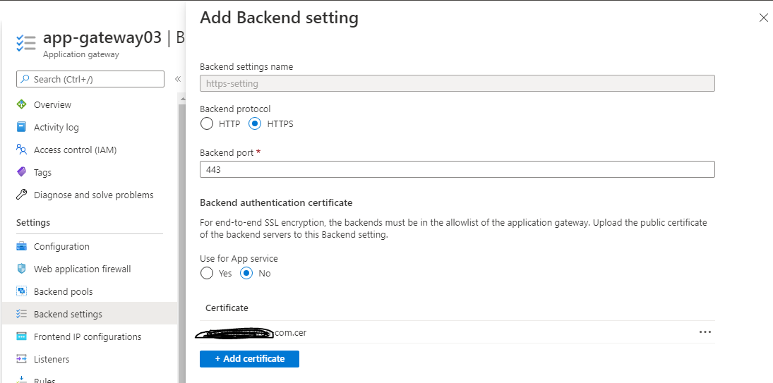 HTTPS backend settings