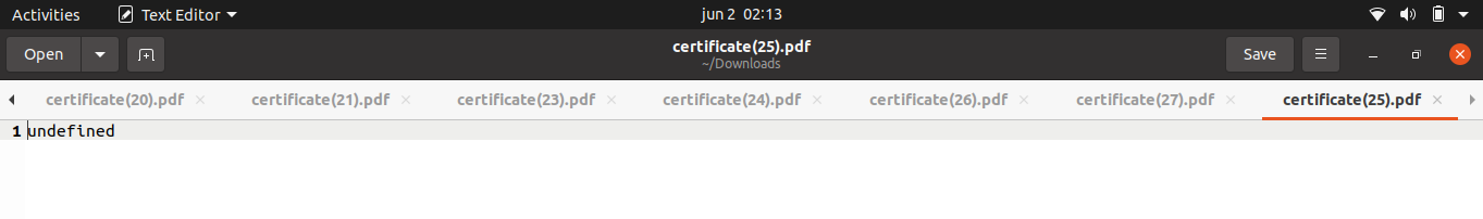 undefined certificate downloaded by frontend