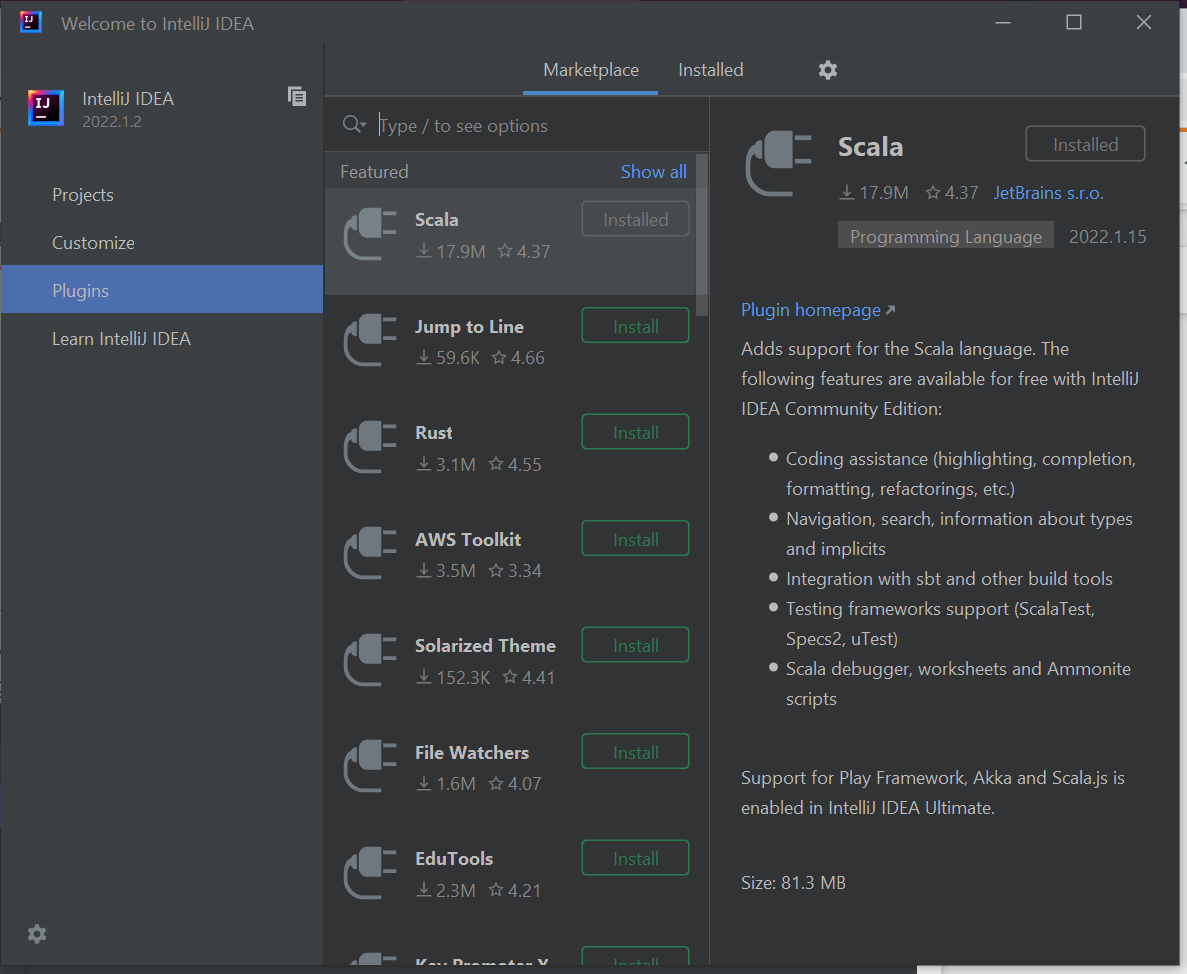 Screenshot of plugin installed