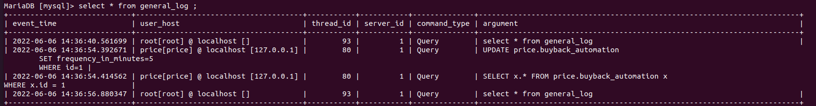 Example of general_log output