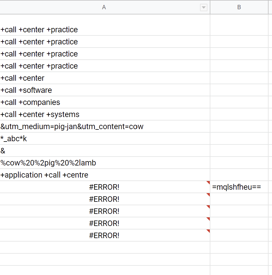 shows values in column