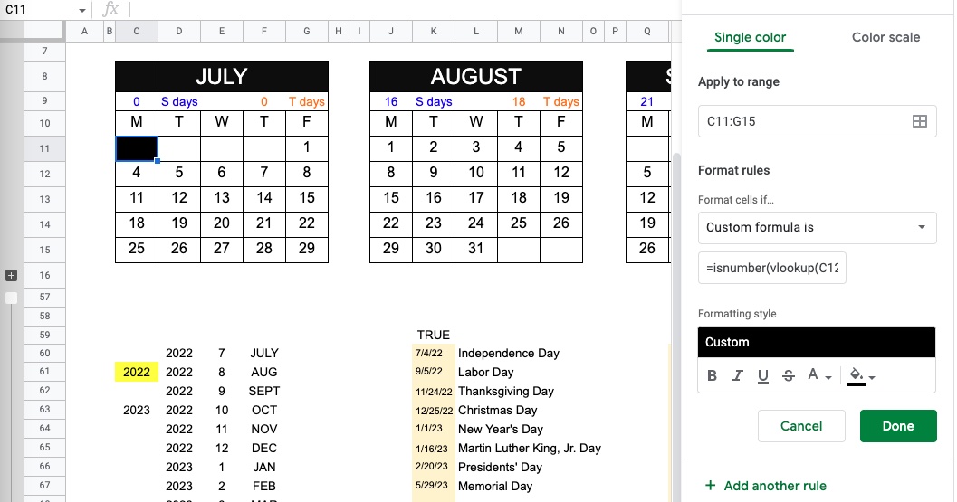 Google Sheets conditional formatting with formula