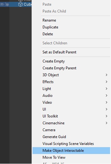 selecting to make the object to be interactable item