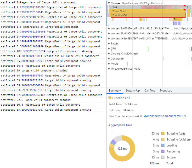 Faster setState console logs and Performance tab