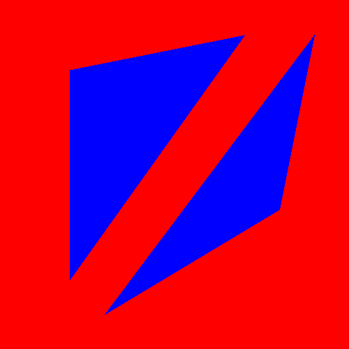 Blue polygons on red background.