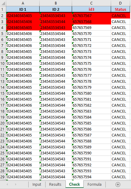 Cells in Check sheets to be highlighted as Red