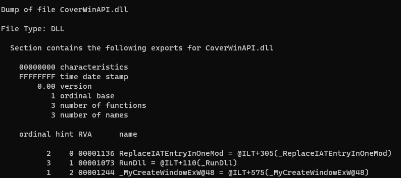 the output of dumpbin.exe