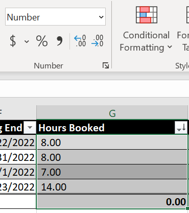 Screenshot showing number format for cells