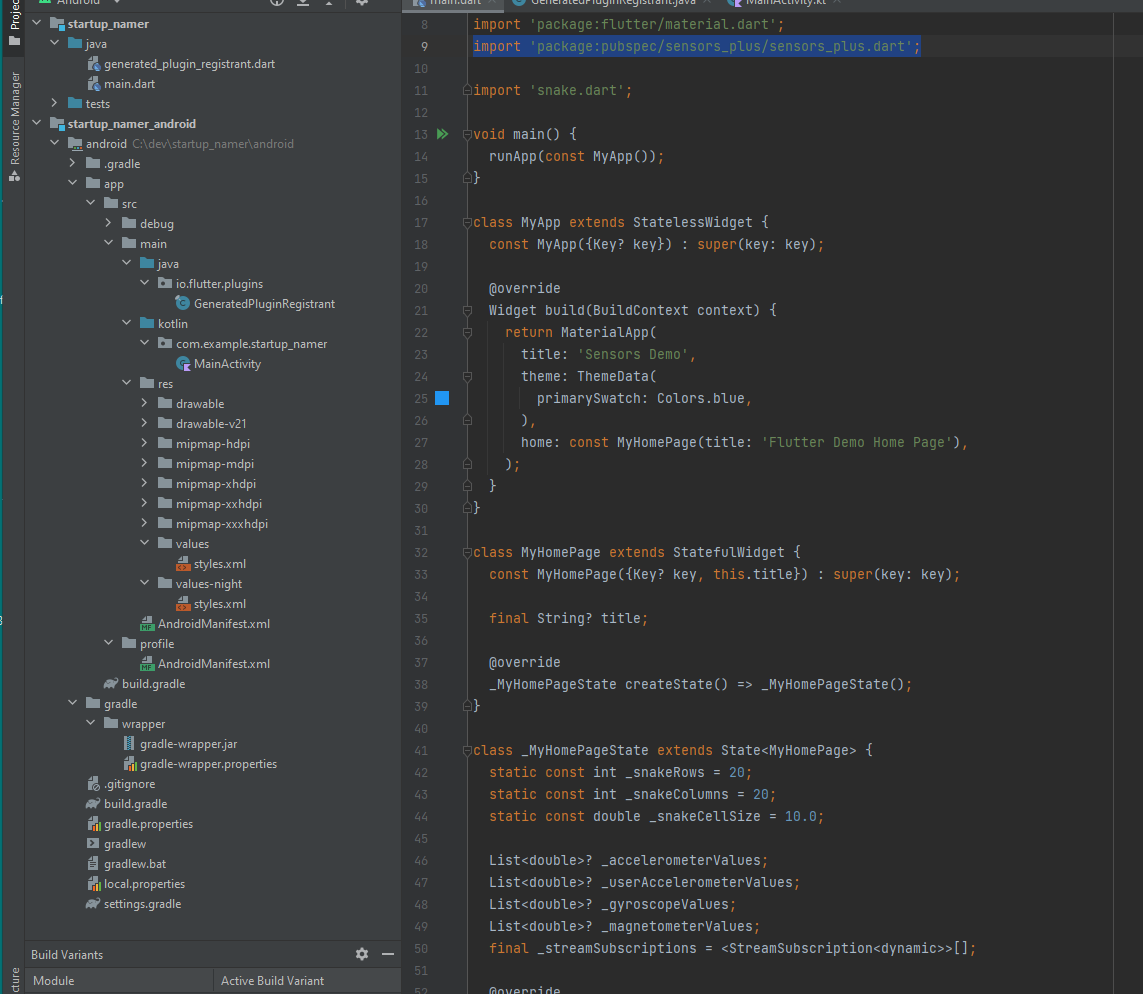 Screen shot of Android Studio hierarchy missing pubspec.yaml