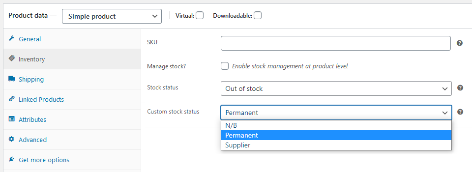 custom stock status