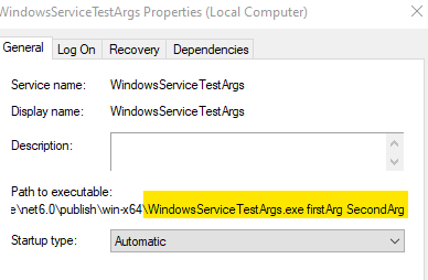 Windows service config