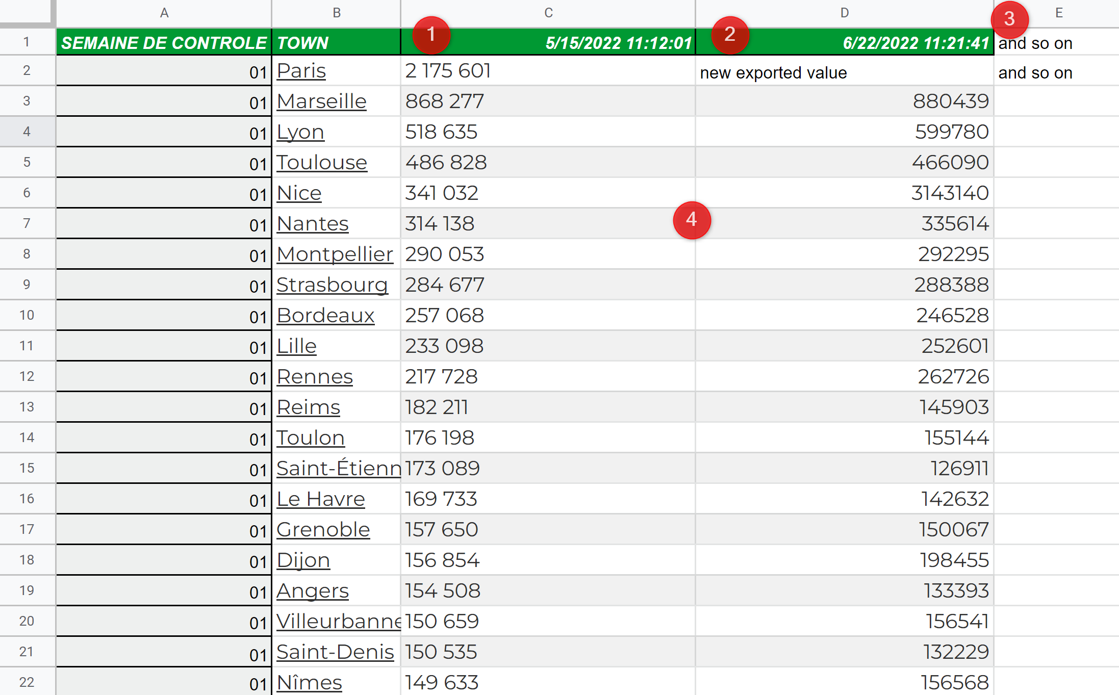 exported spreadsheet