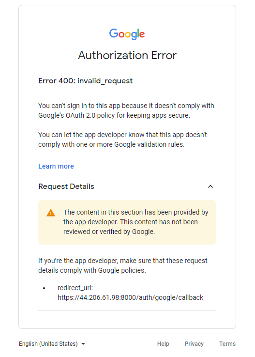 error image at google site