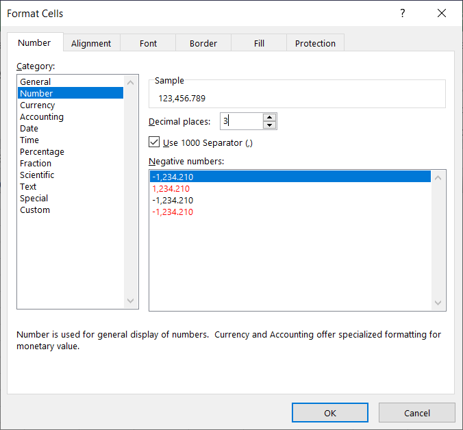 Excel cell formatting