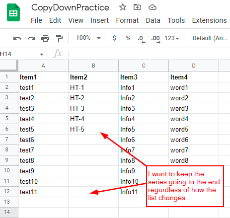 pic of Google Sheet