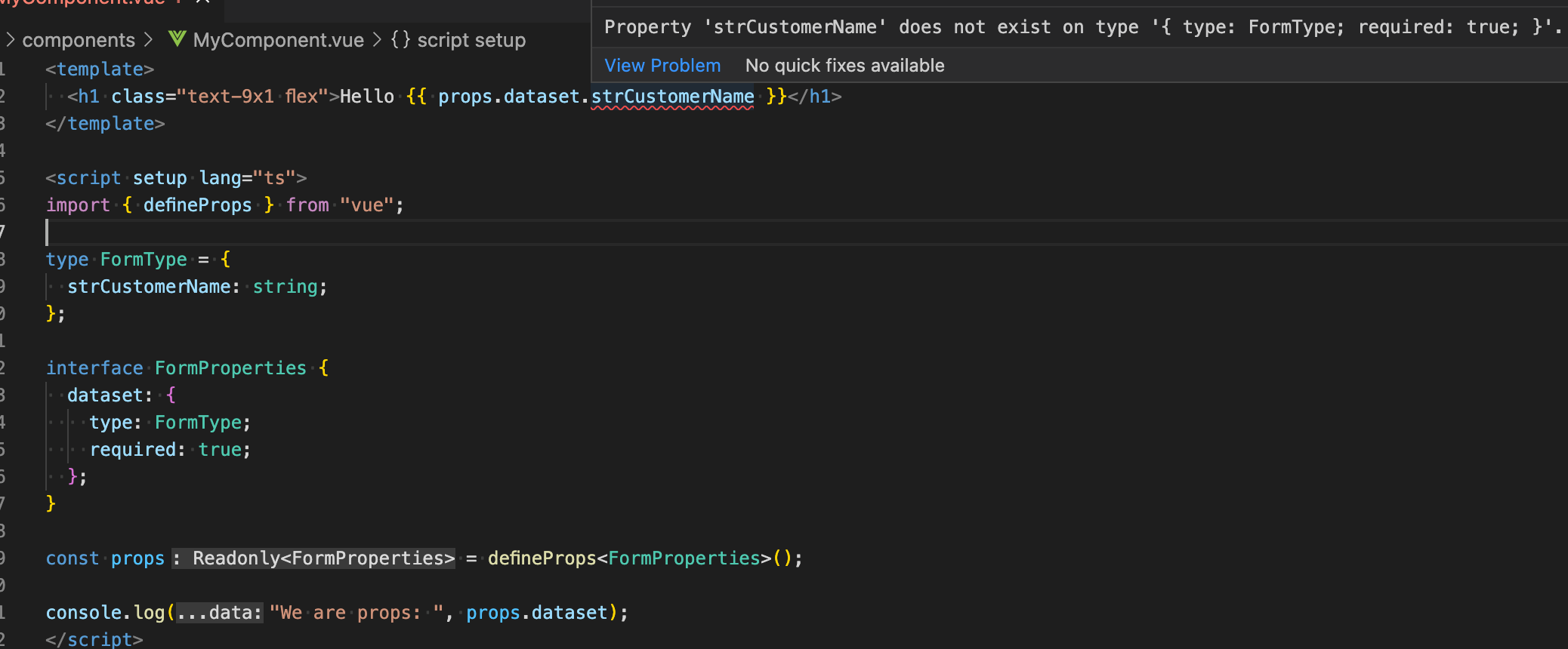 Template error shown in VS Code