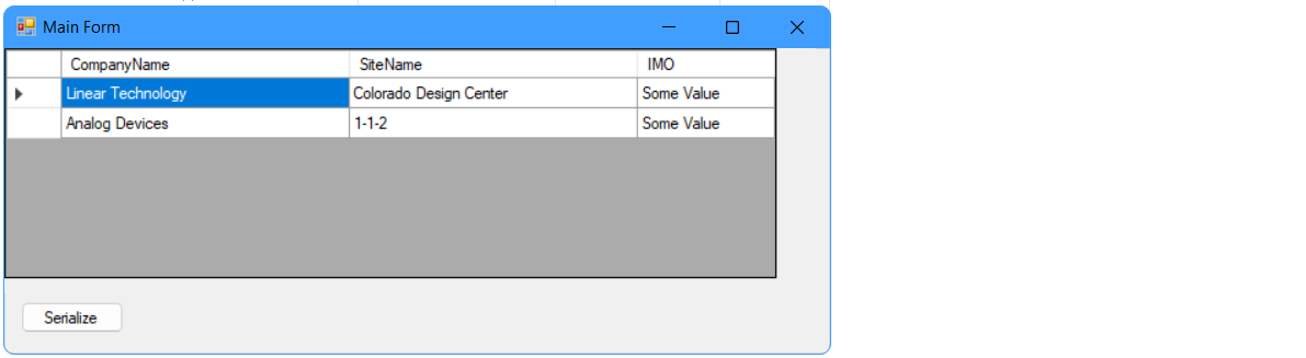 Data grid view with two records