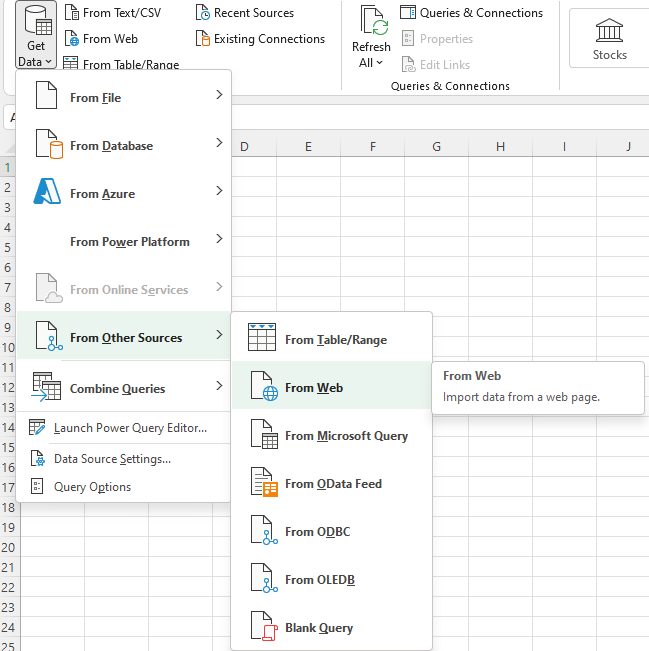 Excel Get Data from Web