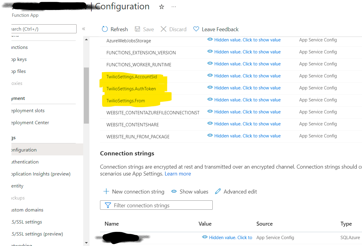 Azure Function App Configuration