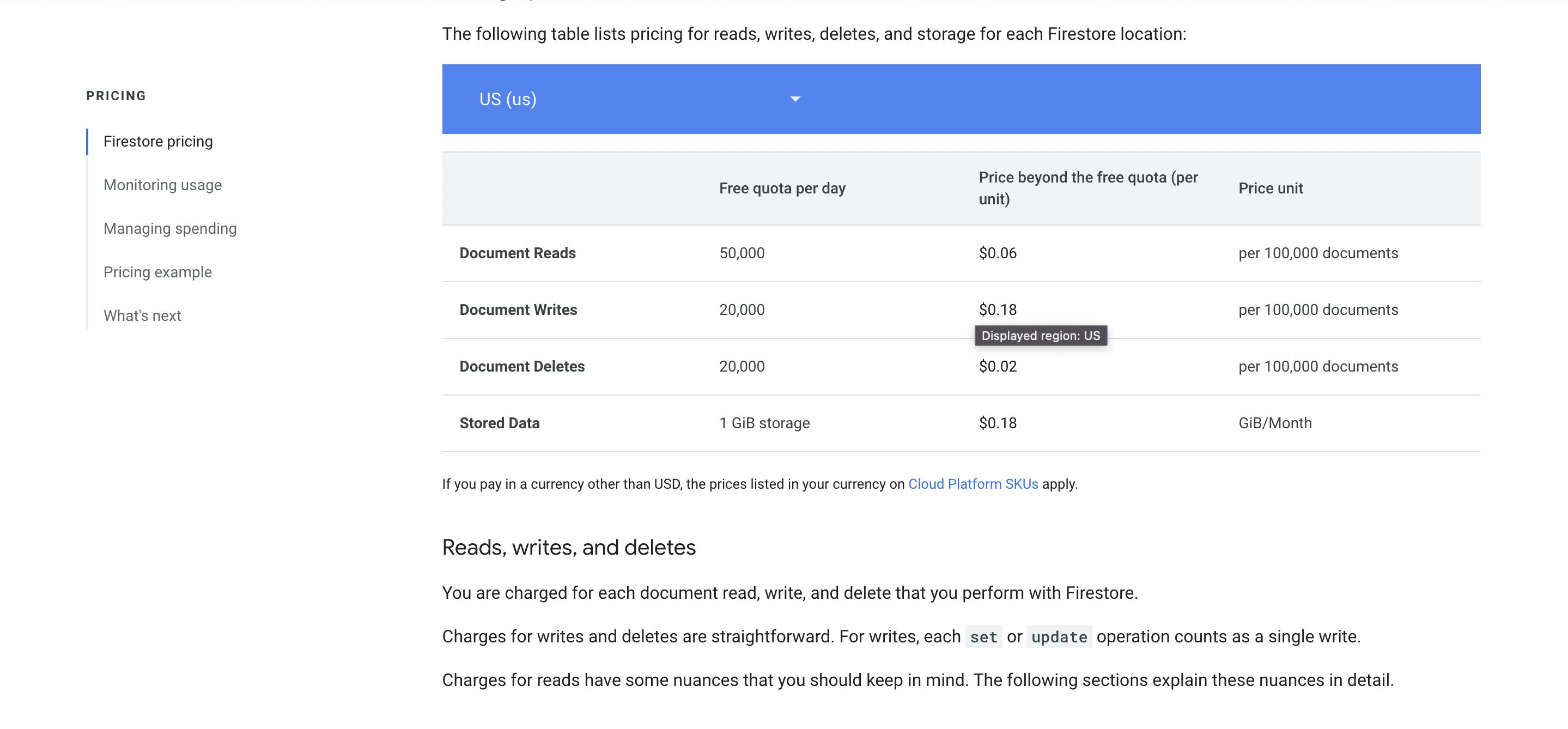 firebase pricing from google