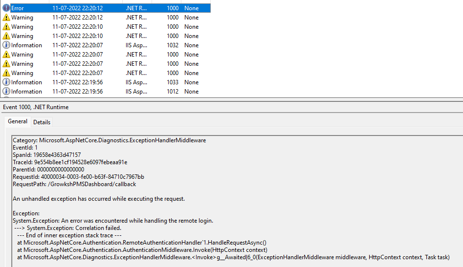 Event Viewer Warning