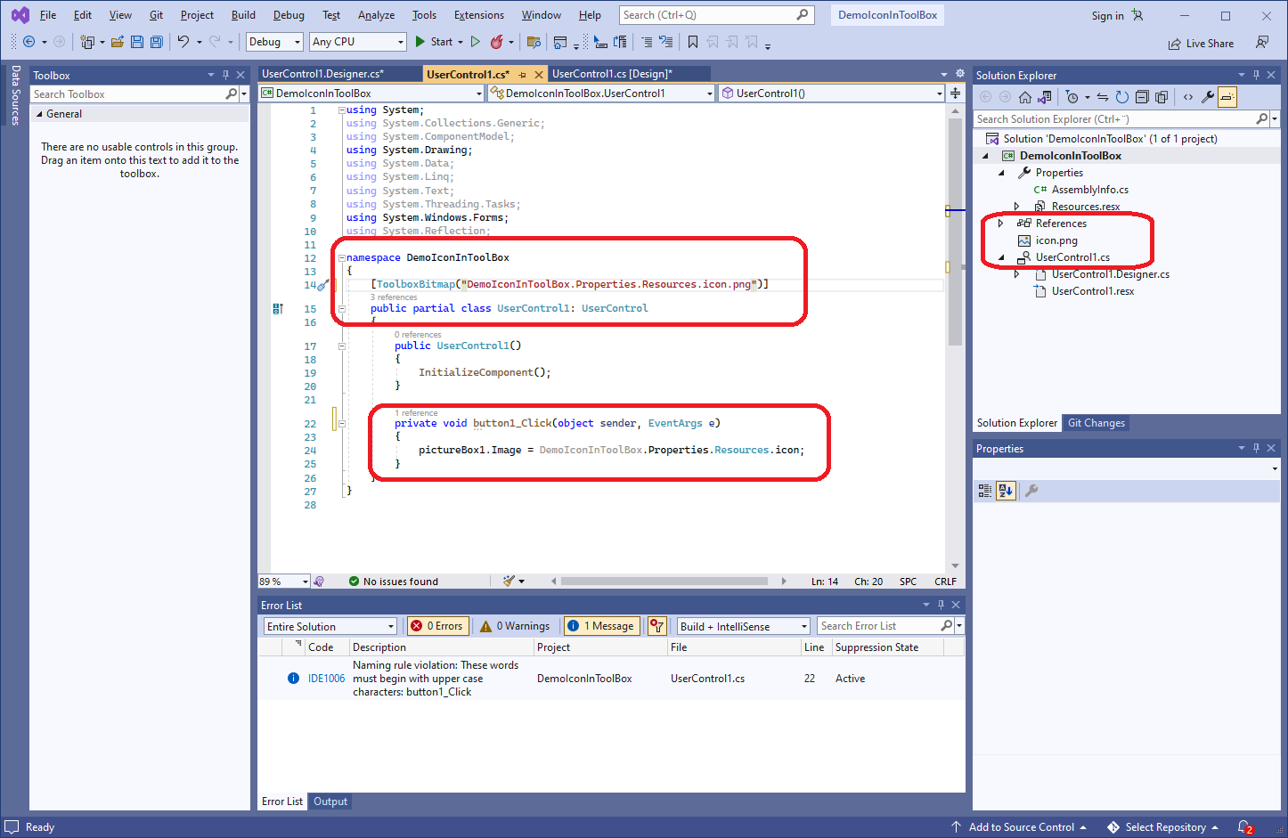 Embedded image in Visual Studio