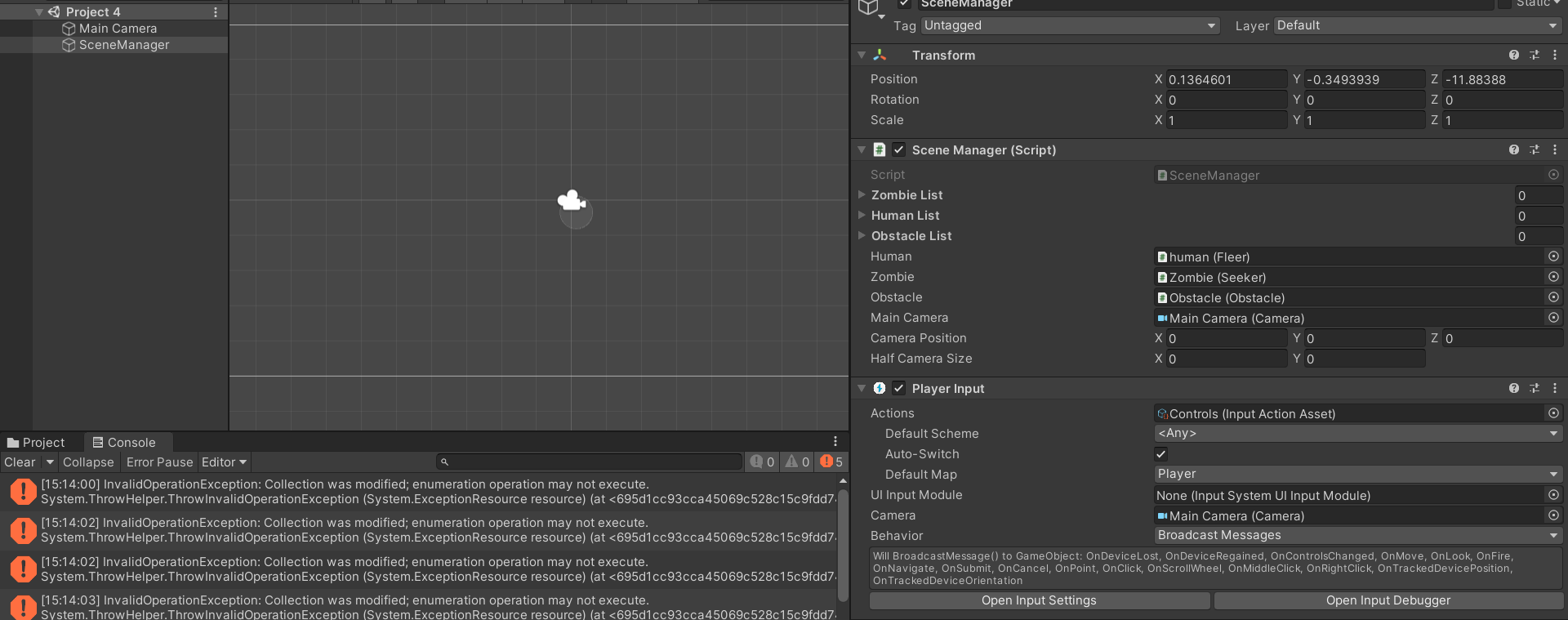 SceneManager picture - where my Input Actions component and SceneManager script is attached to