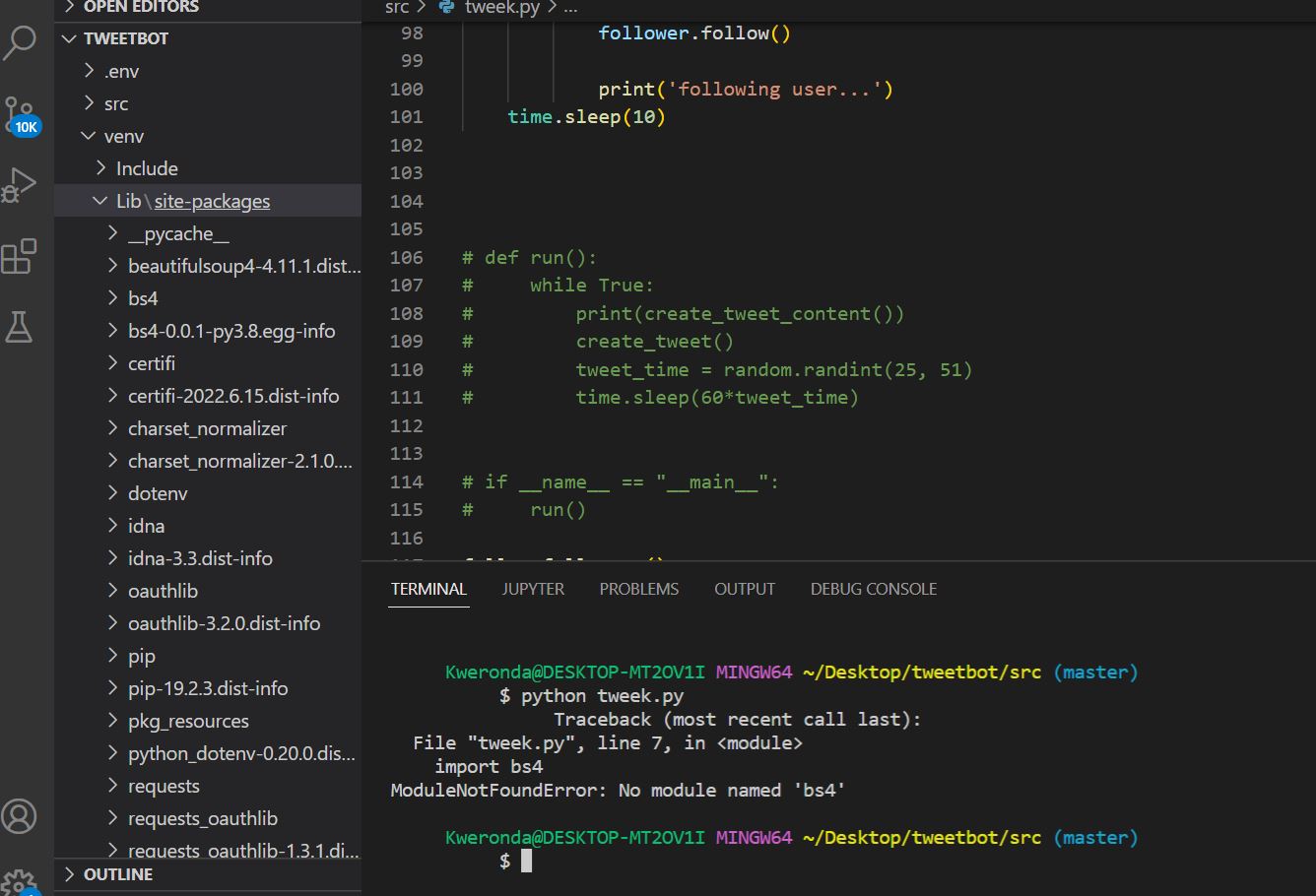 file structure of my project. the imported packaes are there but running the project says they are not imported