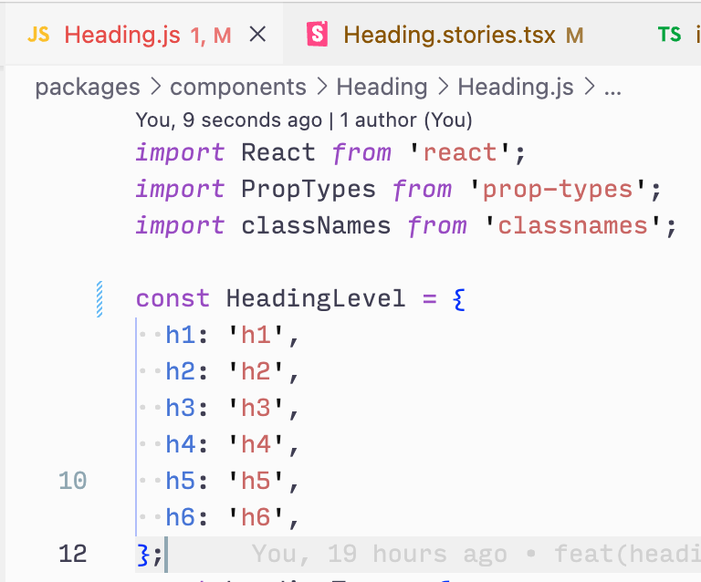 The actual HeadingLevel object in .js