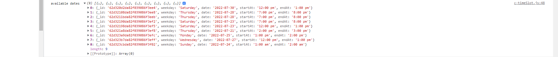 the availableDates state array