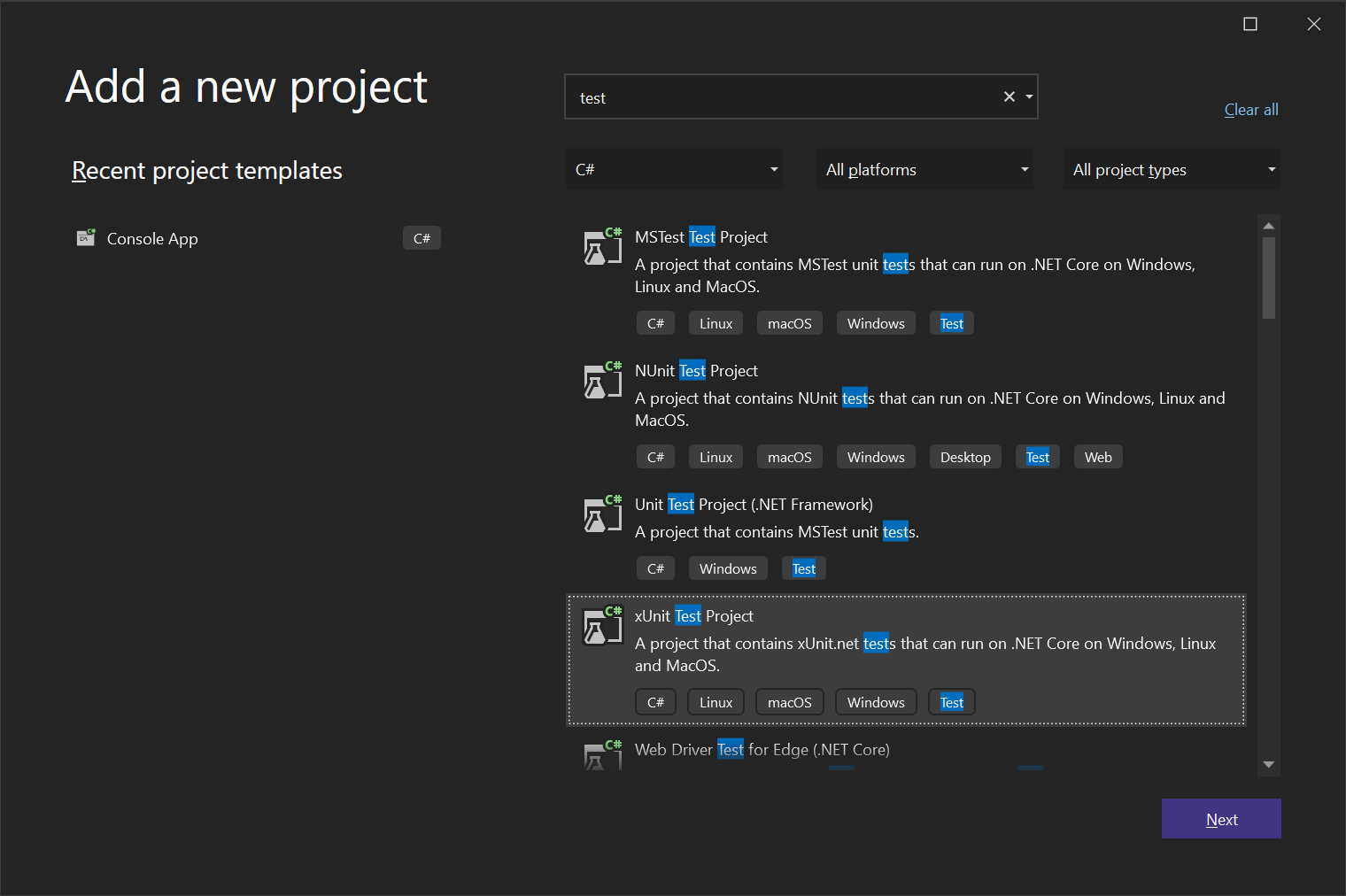 Visual Studio 2022 XUnit Project Template