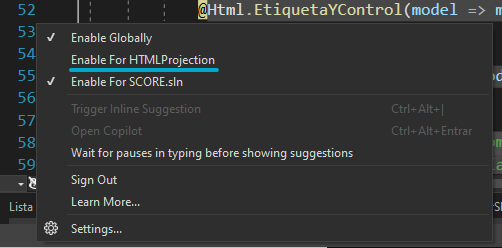 Disabling 'Enable for htmlprojection' option